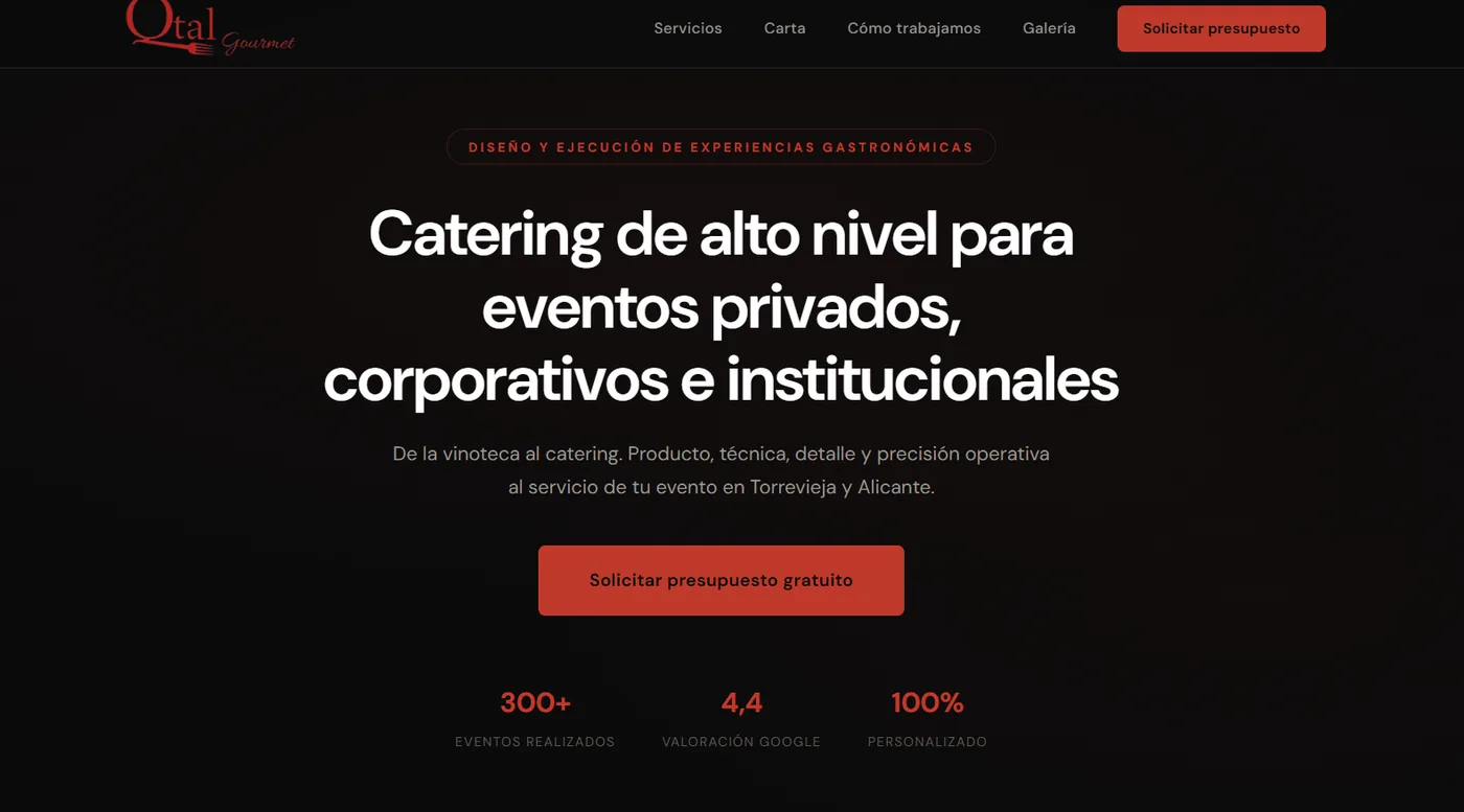 Web de Qtal Gourmet, catering en Torrevieja, diseñada por DLVisuals