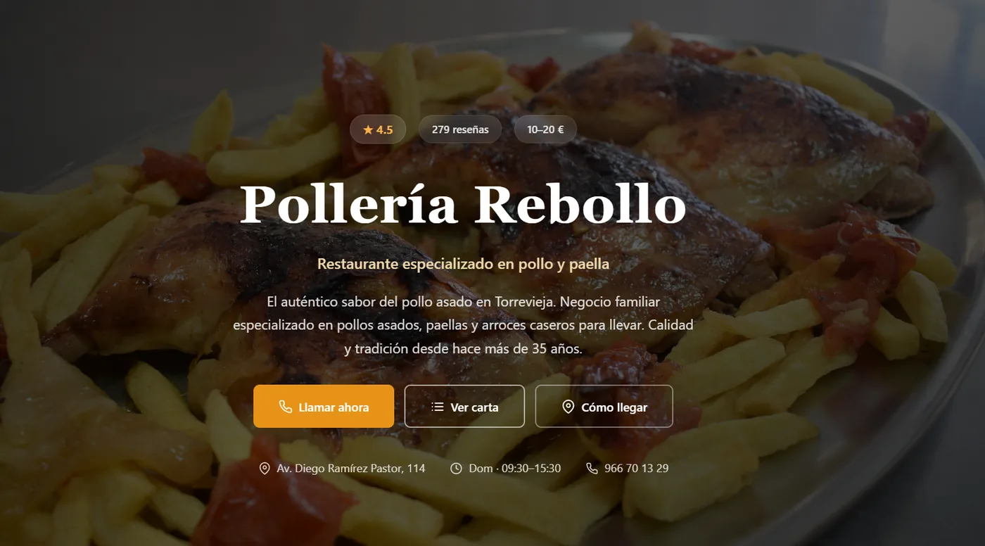 Web de Pollería Rebollo, diseñada y desarrollada por DLVisuals